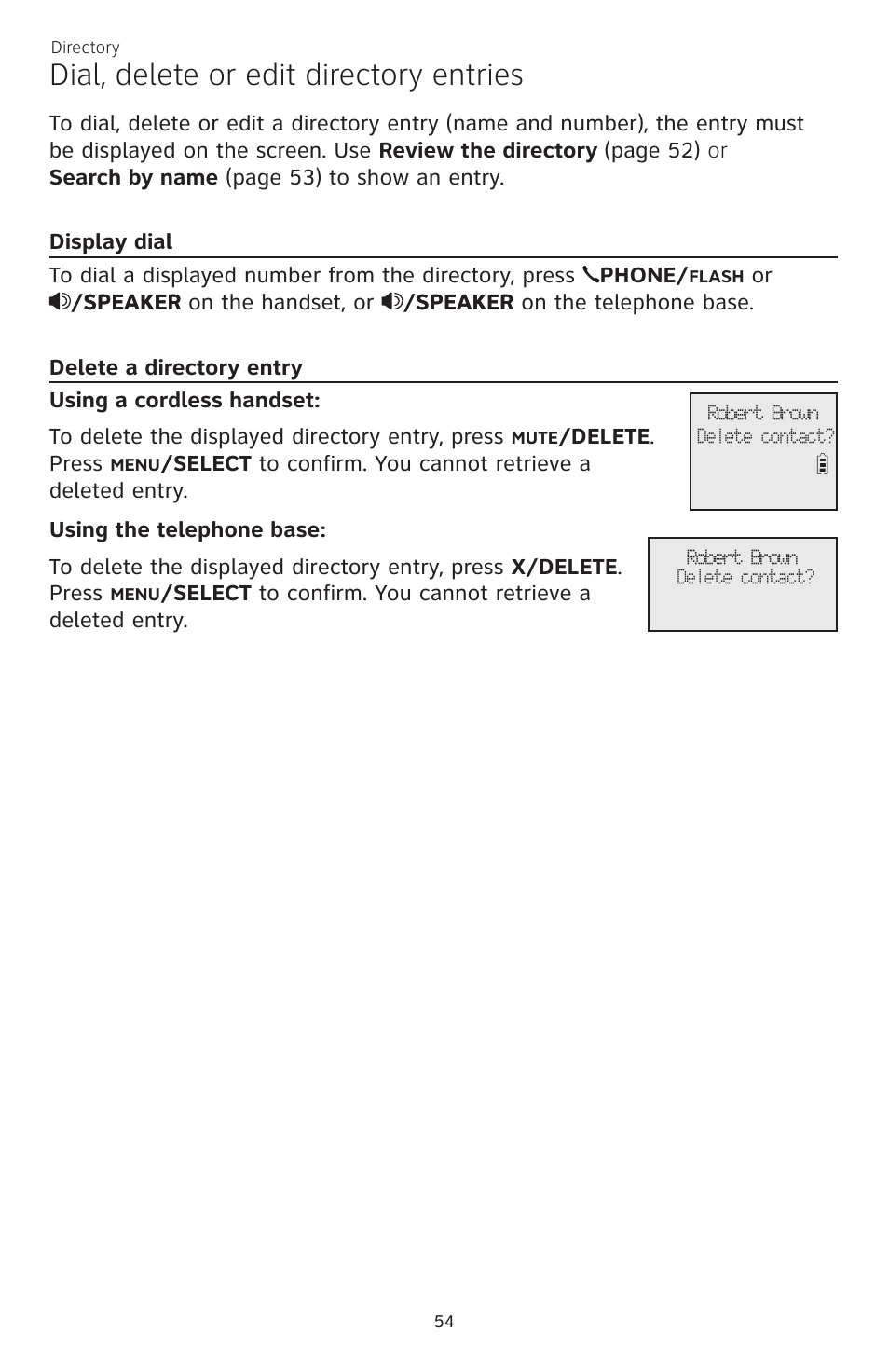 Dial, delete or edit directory entries | AT&T CL83101 User Manual | Page 60 / 118