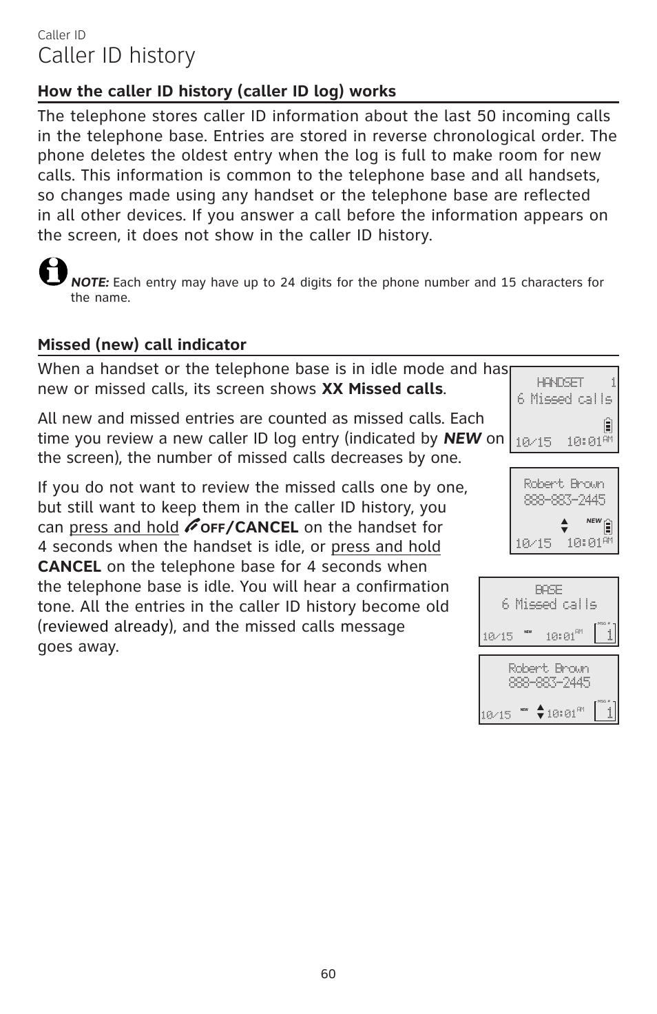 Caller id history | AT&T CL83101 User Manual | Page 66 / 118