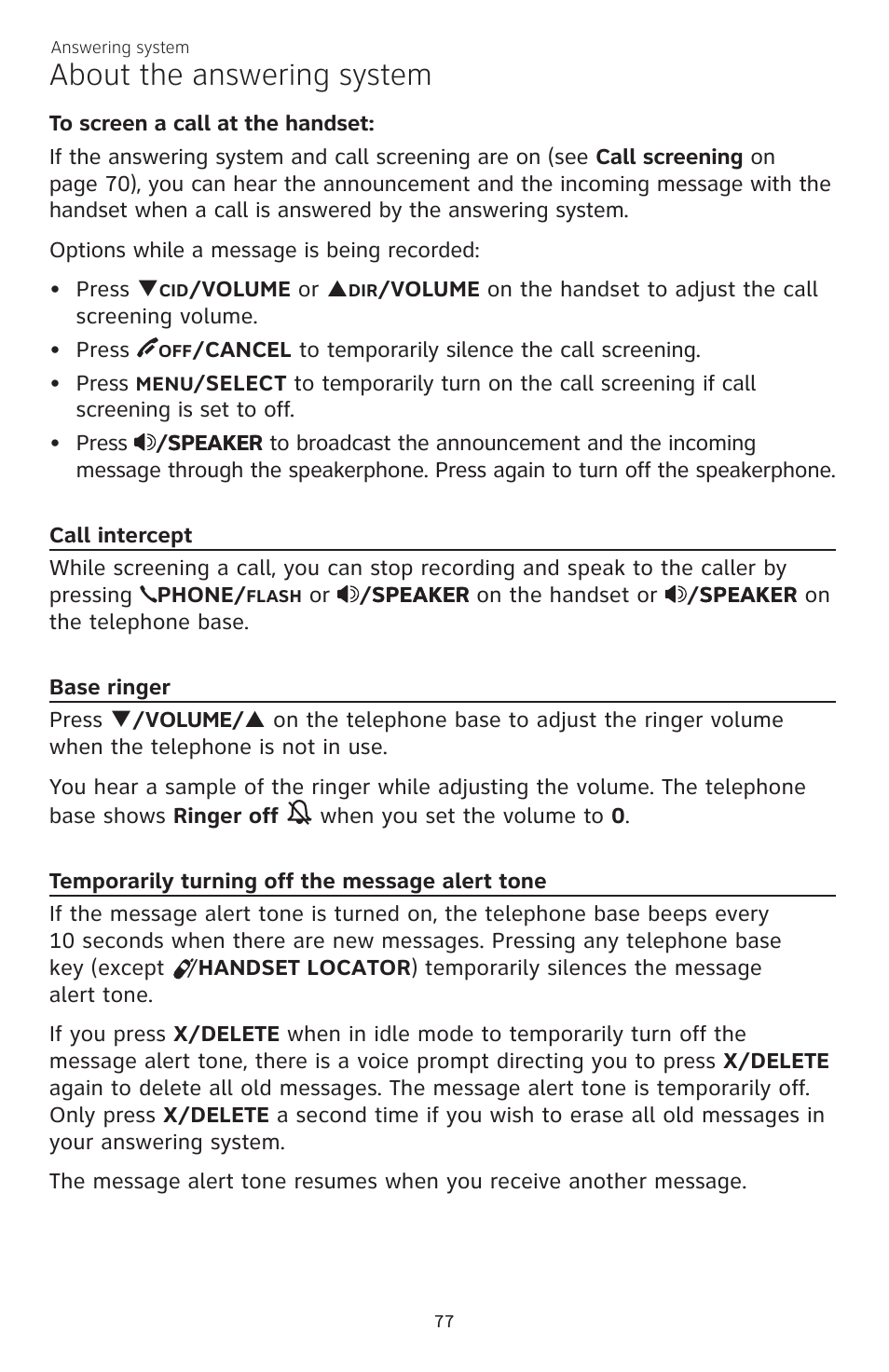 About the answering system | AT&T CL83101 User Manual | Page 83 / 118