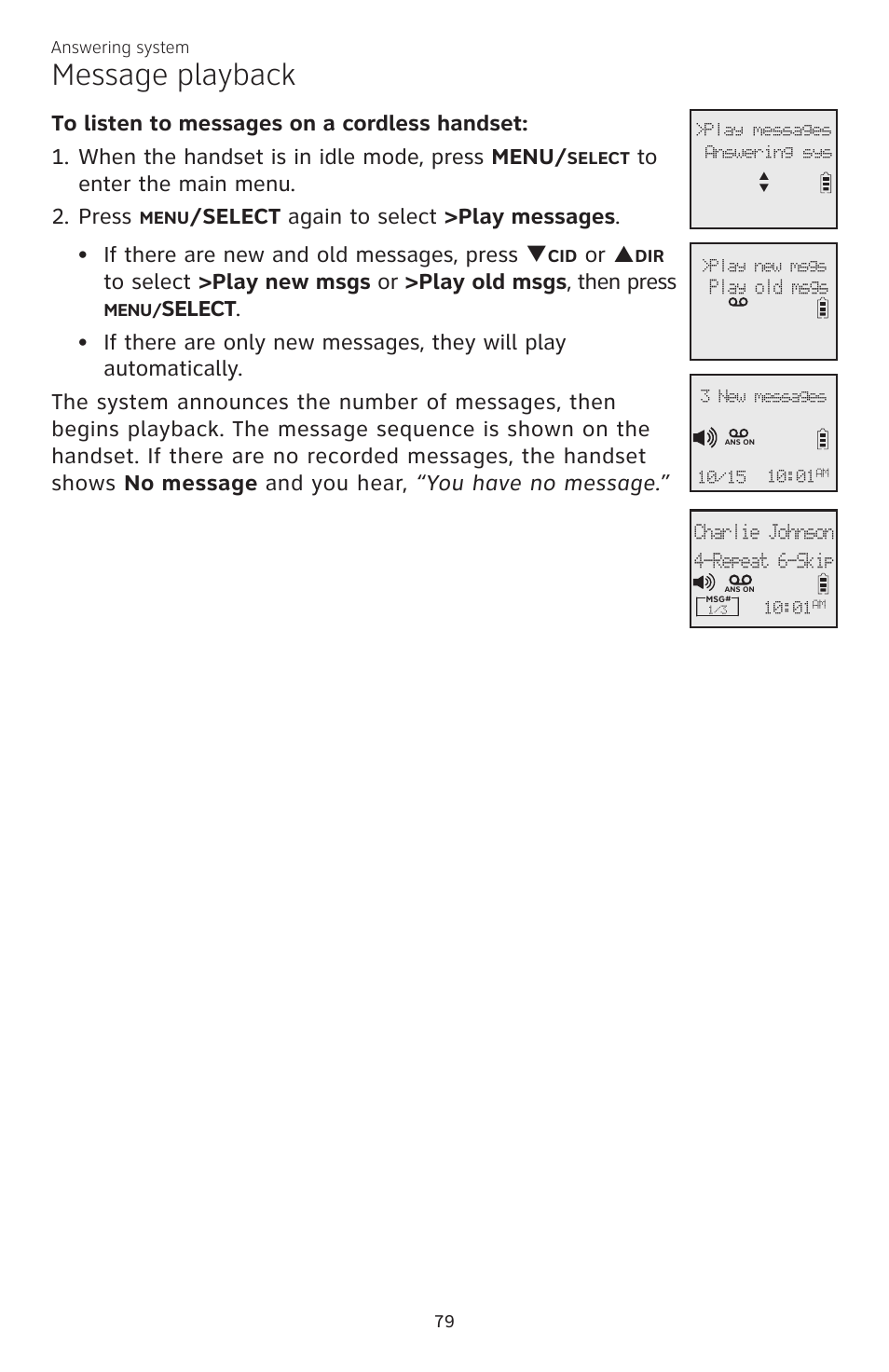 Message playback, Or p | AT&T CL83101 User Manual | Page 85 / 118