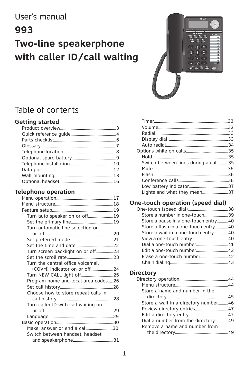 Table of contents user’s manual | AT&T 993 User Manual | Page 4 / 79