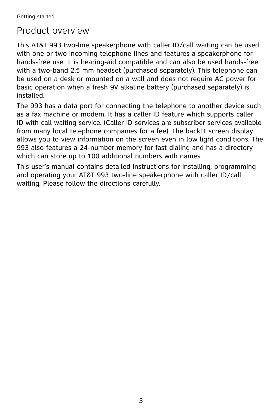 Product overview | AT&T 993 User Manual | Page 6 / 79