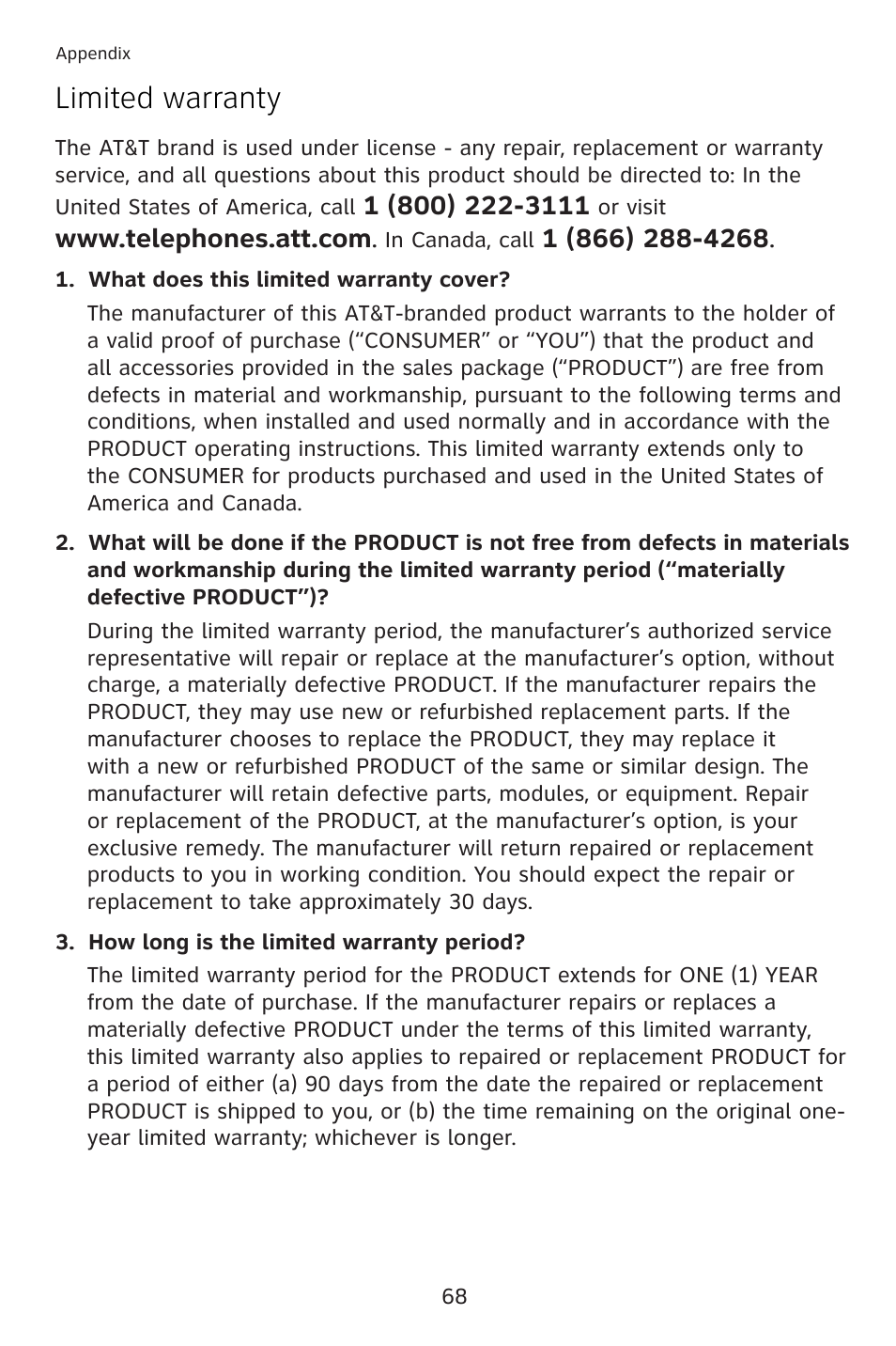 Limited warranty | AT&T 993 User Manual | Page 71 / 79