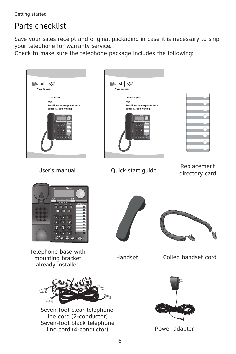 Parts checklist | AT&T 993 User Manual | Page 9 / 79