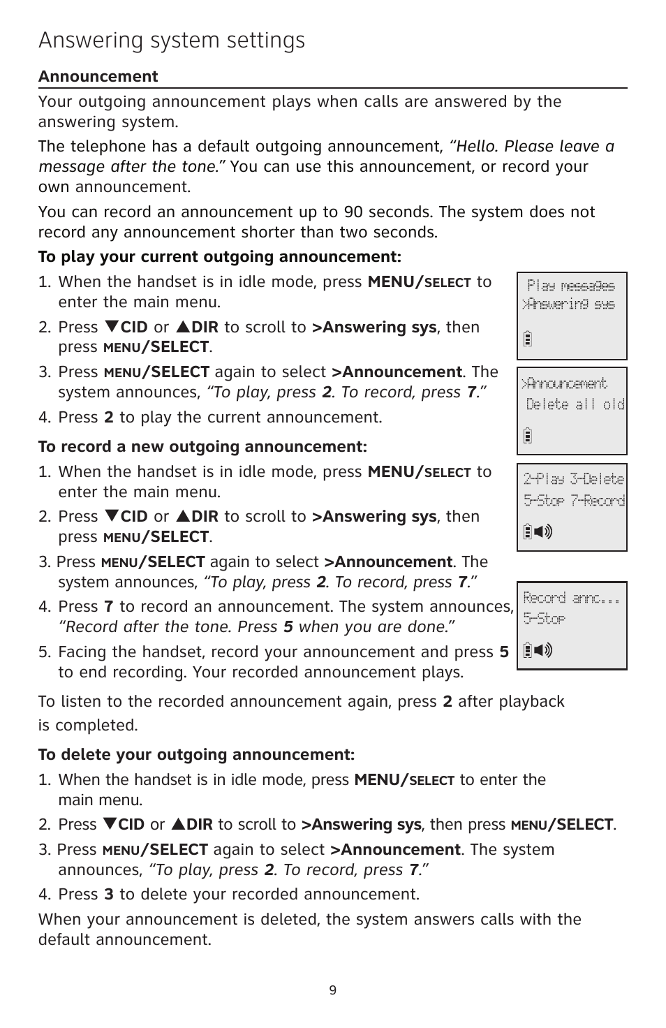 Answering system settings | AT&T CL84350 User Manual | Page 10 / 11