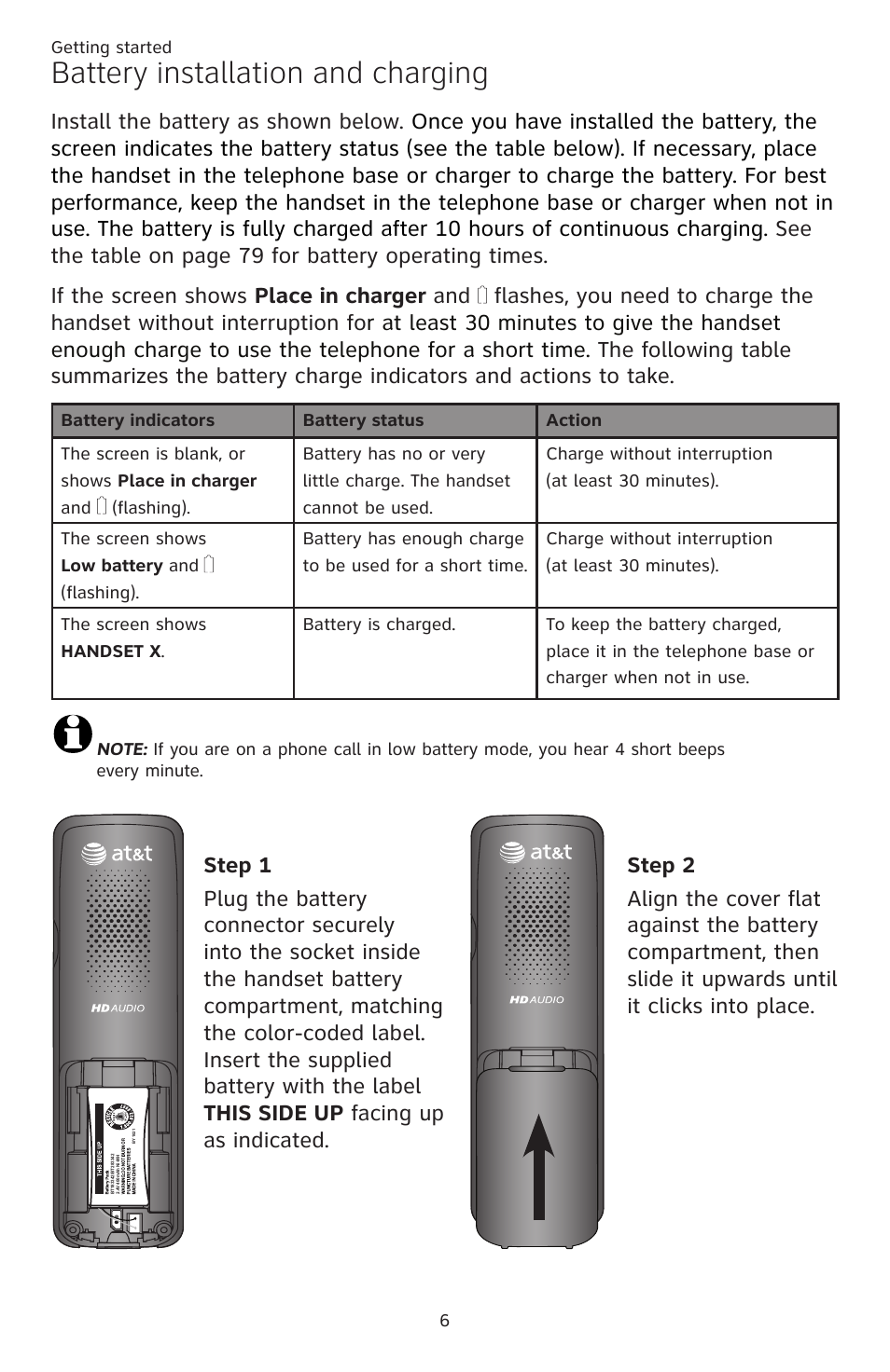 Battery installation and charging | AT&T CL82401 User Manual | Page 12 / 89