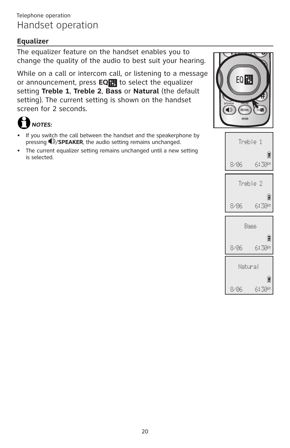 Equalizer, Handset operation | AT&T CL82401 User Manual | Page 26 / 89