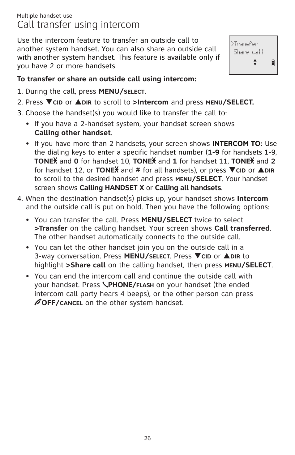 Call transfer using intercom | AT&T CL82401 User Manual | Page 32 / 89