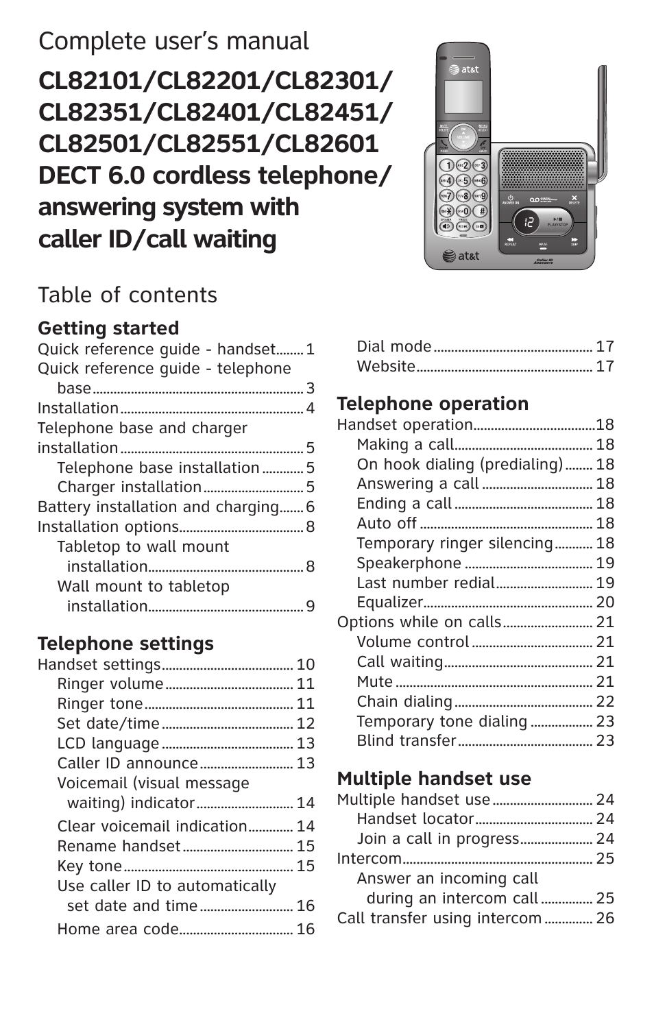 AT&T CL82401 User Manual | Page 4 / 89