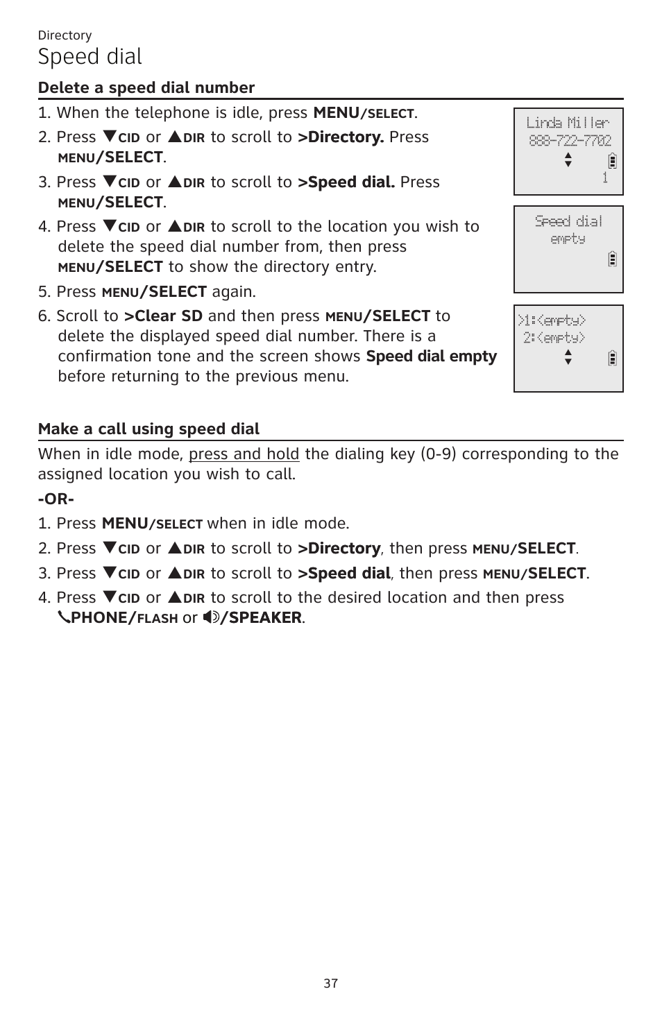 Make a call using speed dial, Delete a speed dial number, Speed dial | AT&T CL82401 User Manual | Page 43 / 89