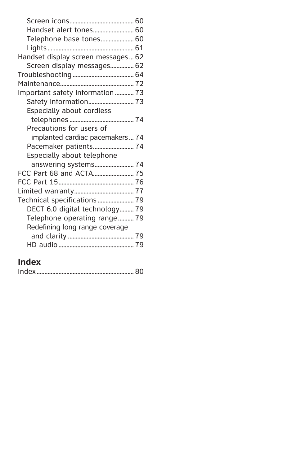 Index | AT&T CL82401 User Manual | Page 6 / 89