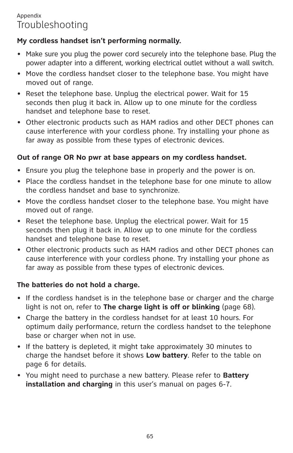 Troubleshooting | AT&T CL82401 User Manual | Page 71 / 89