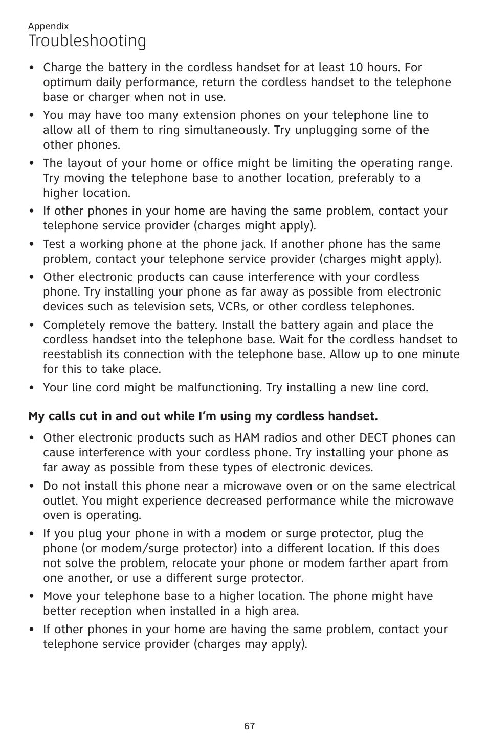 Troubleshooting | AT&T CL82401 User Manual | Page 73 / 89