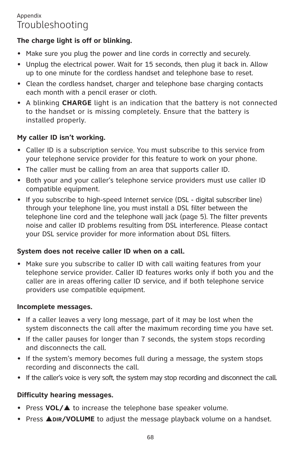 Troubleshooting | AT&T CL82401 User Manual | Page 74 / 89