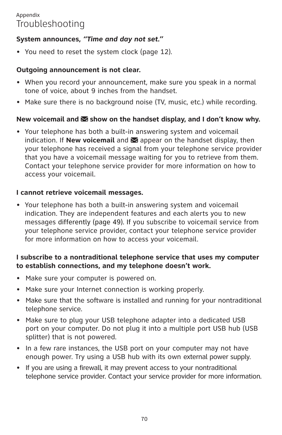 Troubleshooting | AT&T CL82401 User Manual | Page 76 / 89