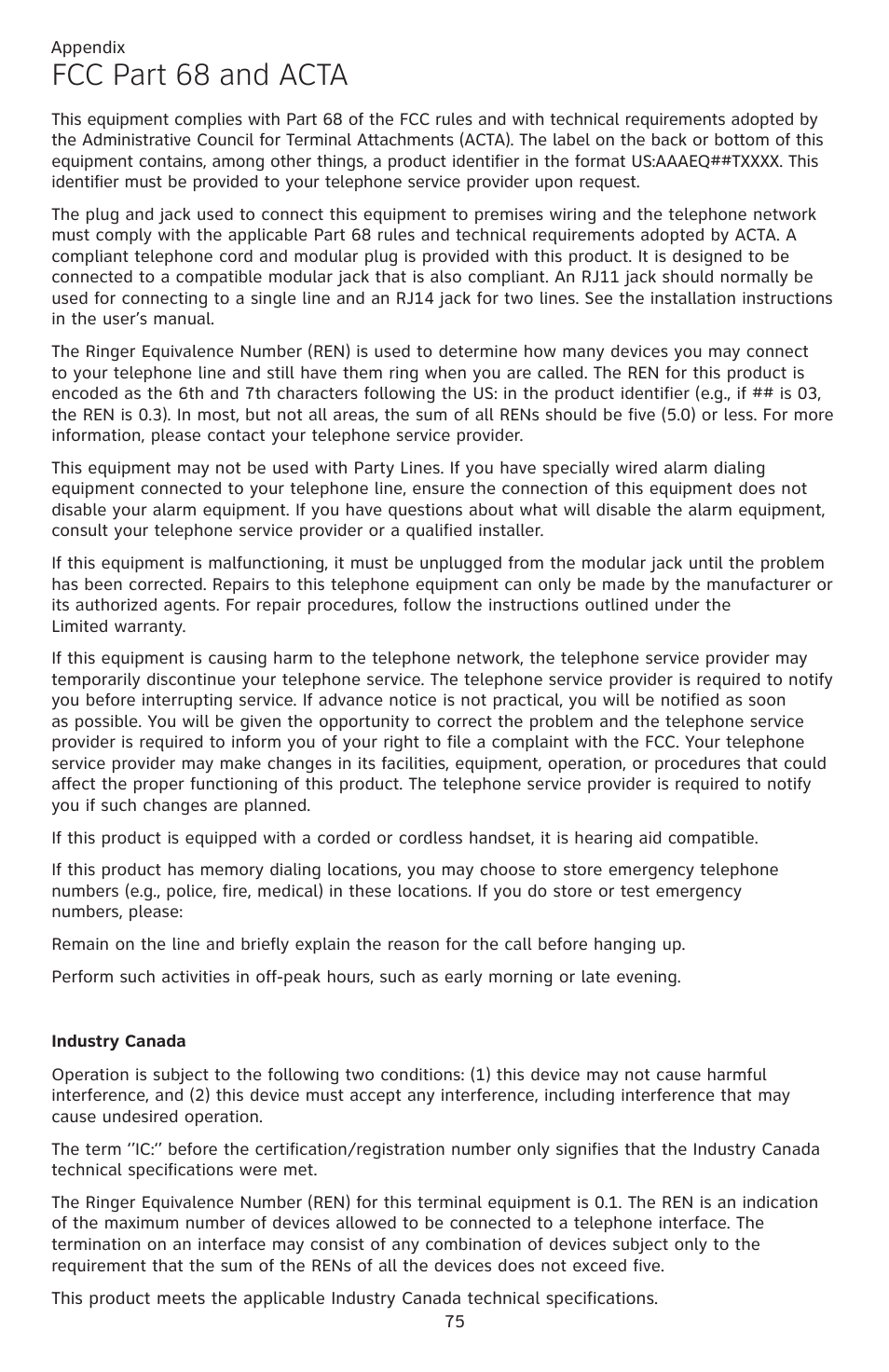 Fcc part 68 and acta | AT&T CL82401 User Manual | Page 81 / 89