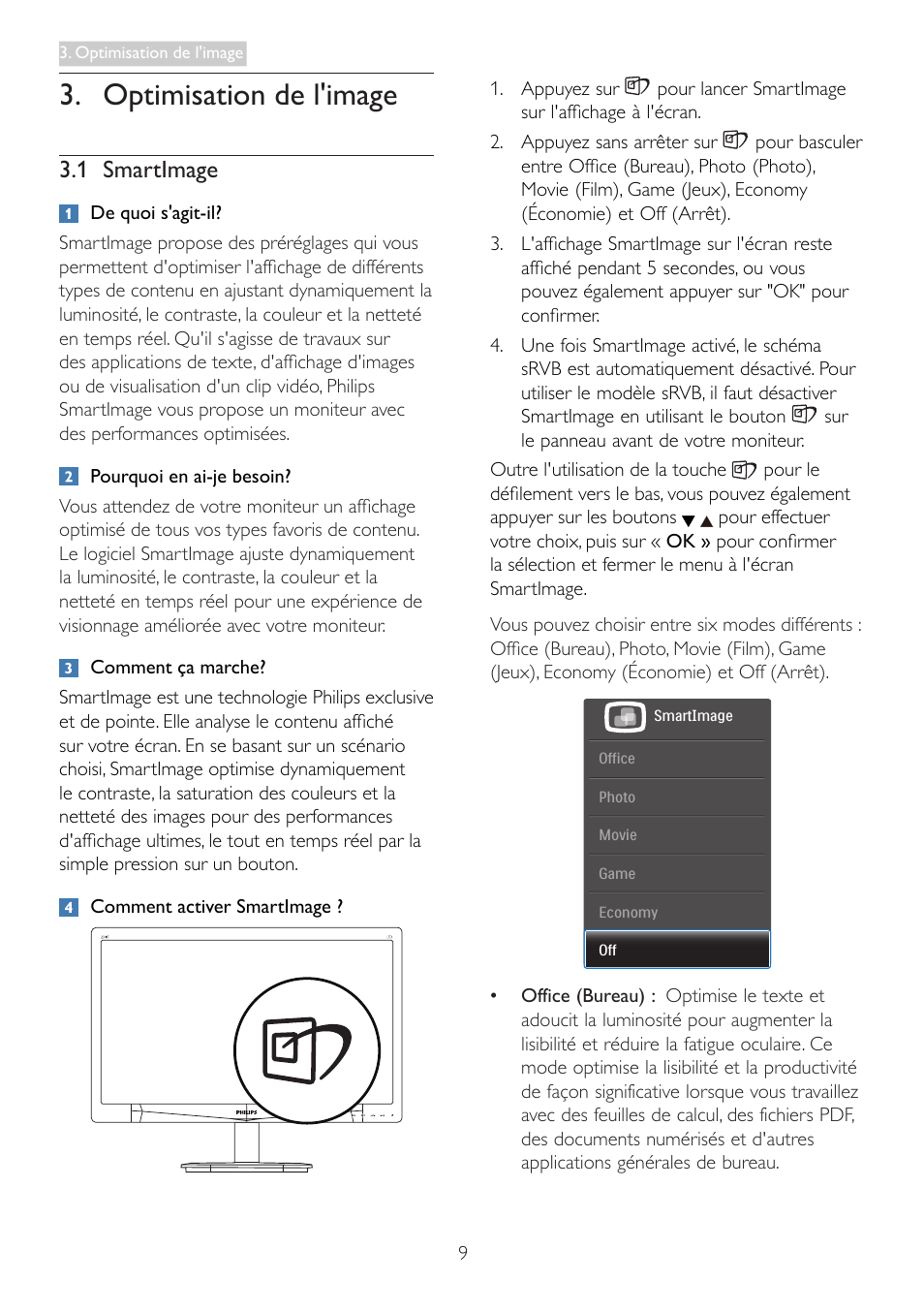 Optimisation de l'image, 1 smartimage | Philips Moniteur LCD User Manual | Page 11 / 40