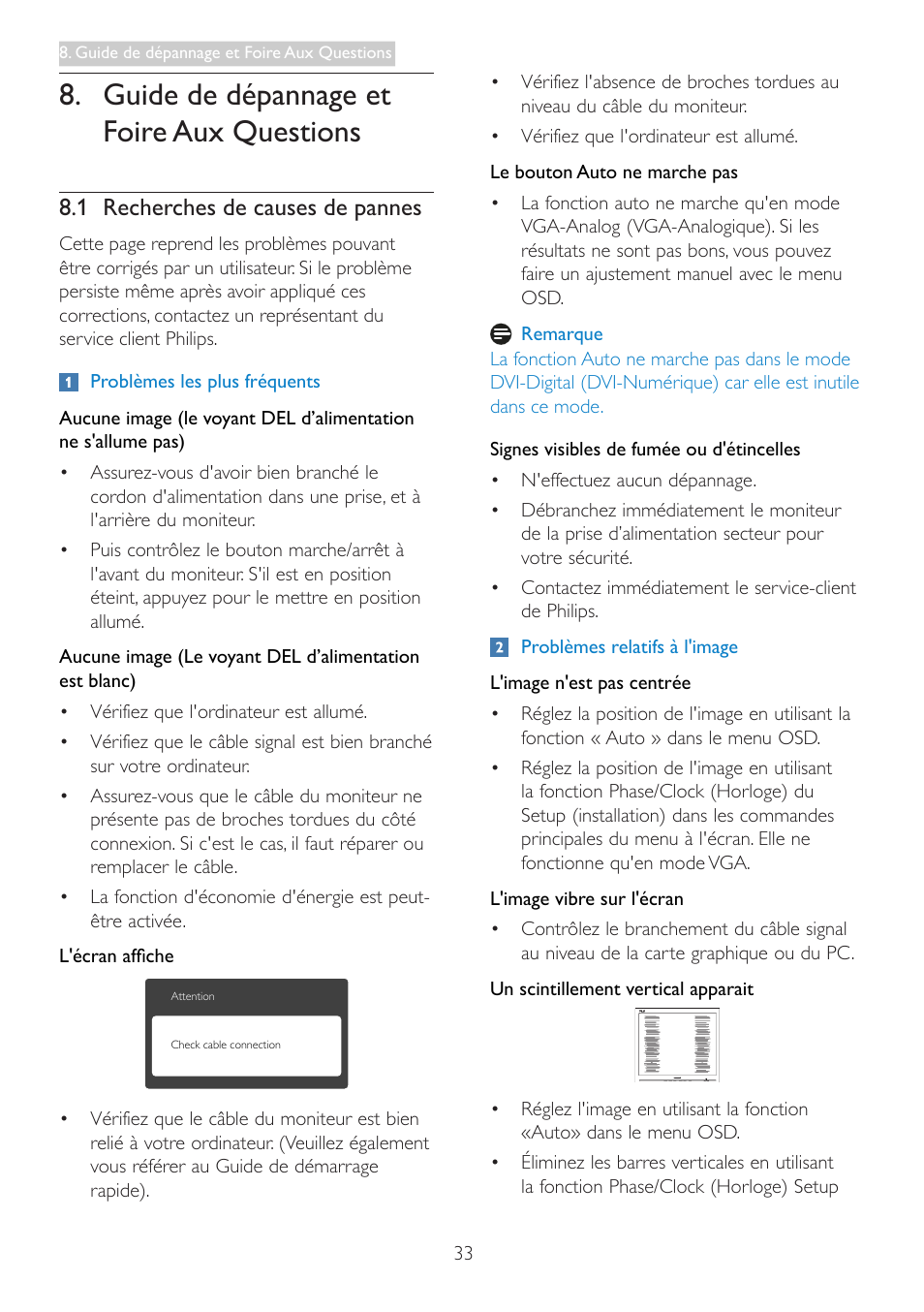 Guide de dépannage et foire aux questions, 1 recherches de causes de pannes, Guide de dépannage et foire aux | Questions | Philips Moniteur LCD User Manual | Page 35 / 40