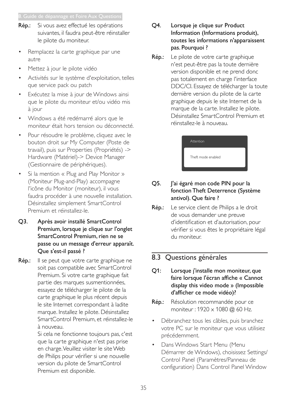 3 questions générales | Philips Moniteur LCD User Manual | Page 37 / 40