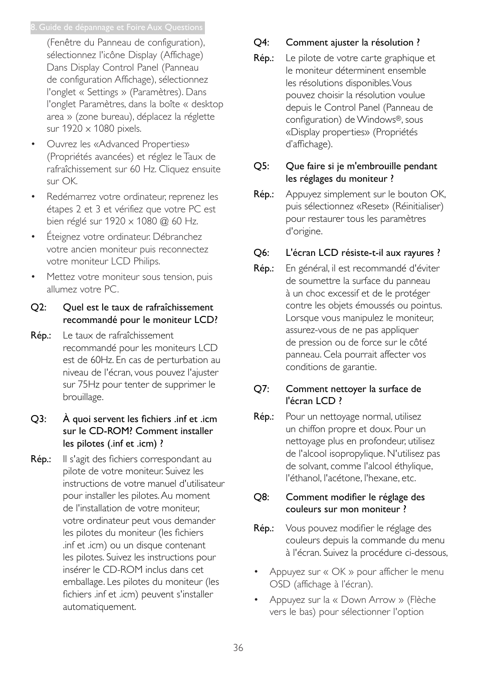 Philips Moniteur LCD User Manual | Page 38 / 40