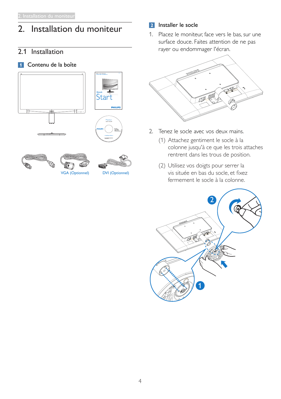 Installation du moniteur, 1 installation | Philips Moniteur LCD User Manual | Page 6 / 40