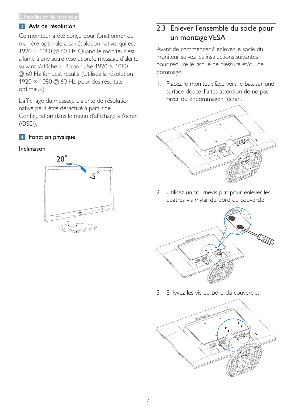 3 enlever l'ensemble du socle pour un montage vesa, 3 enlever l'ensemble du socle pour, Un montage vesa | Philips Moniteur LCD User Manual | Page 9 / 40