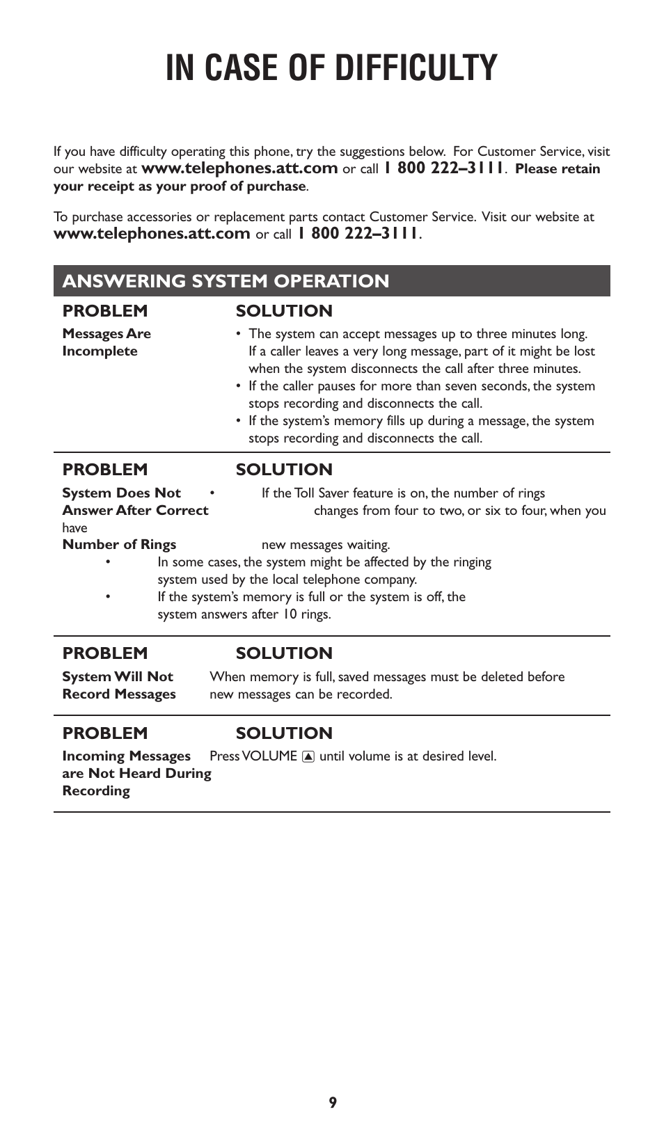 Answering system operation | AT&T 1722 User Manual | Page 10 / 11