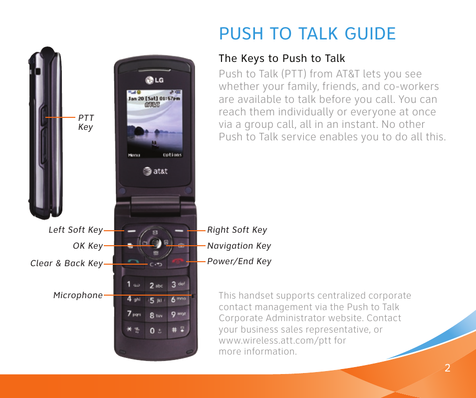 Push to talk guide | LG CU 515 User Manual | Page 2 / 16