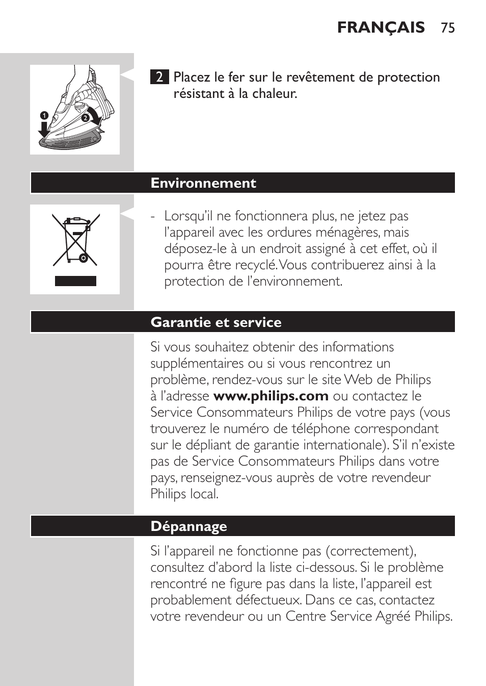 Philips Azur Fer vapeur User Manual | Page 75 / 102