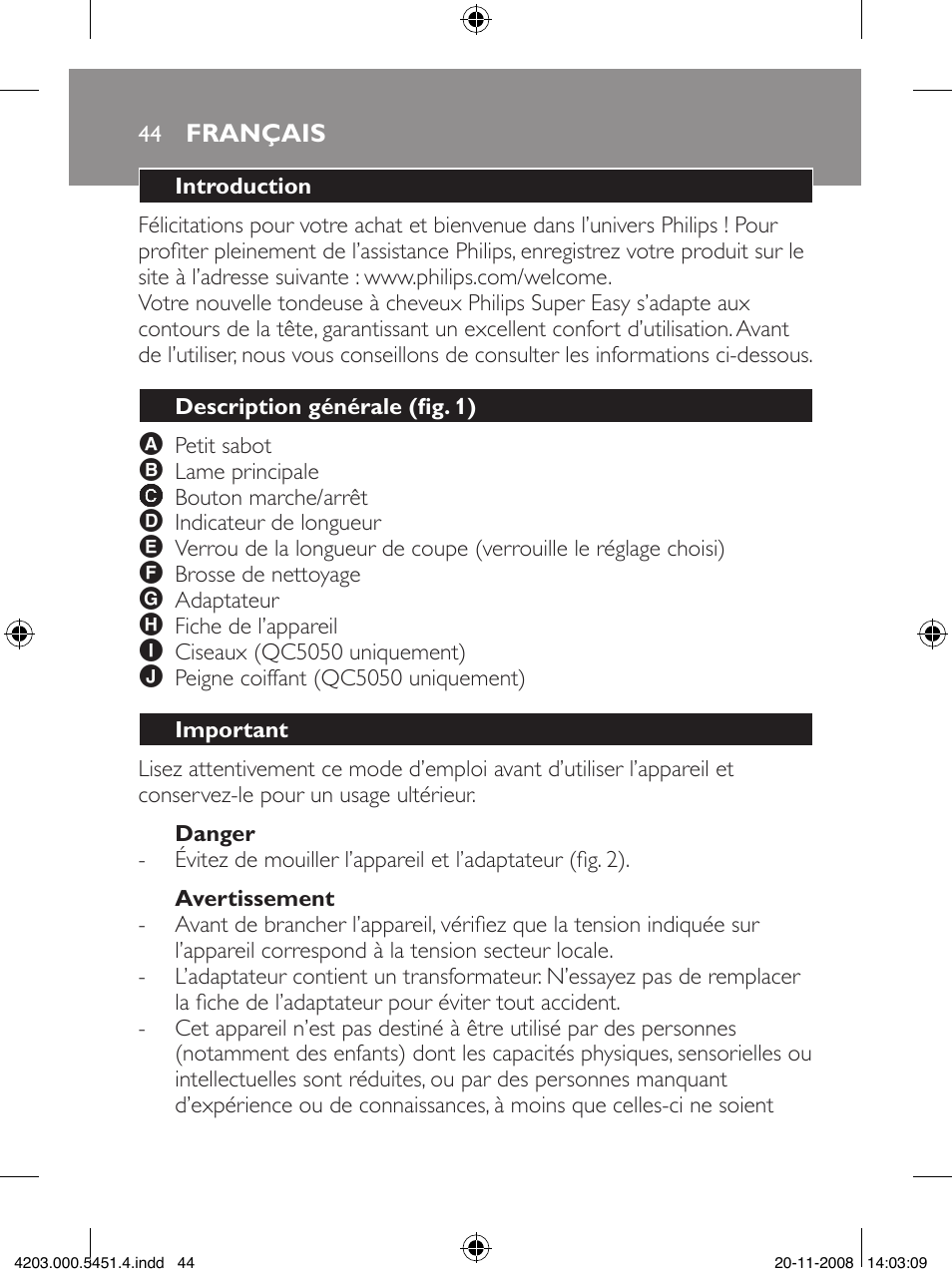 Philips Tondeuse cheveux User Manual | Page 44 / 92