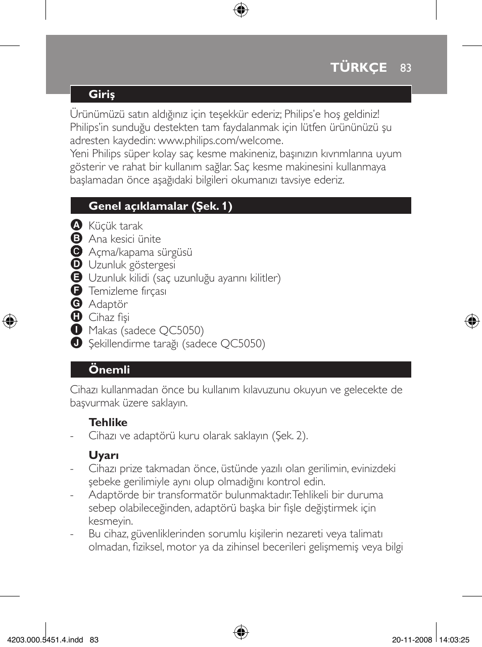 Philips Tondeuse cheveux User Manual | Page 83 / 92