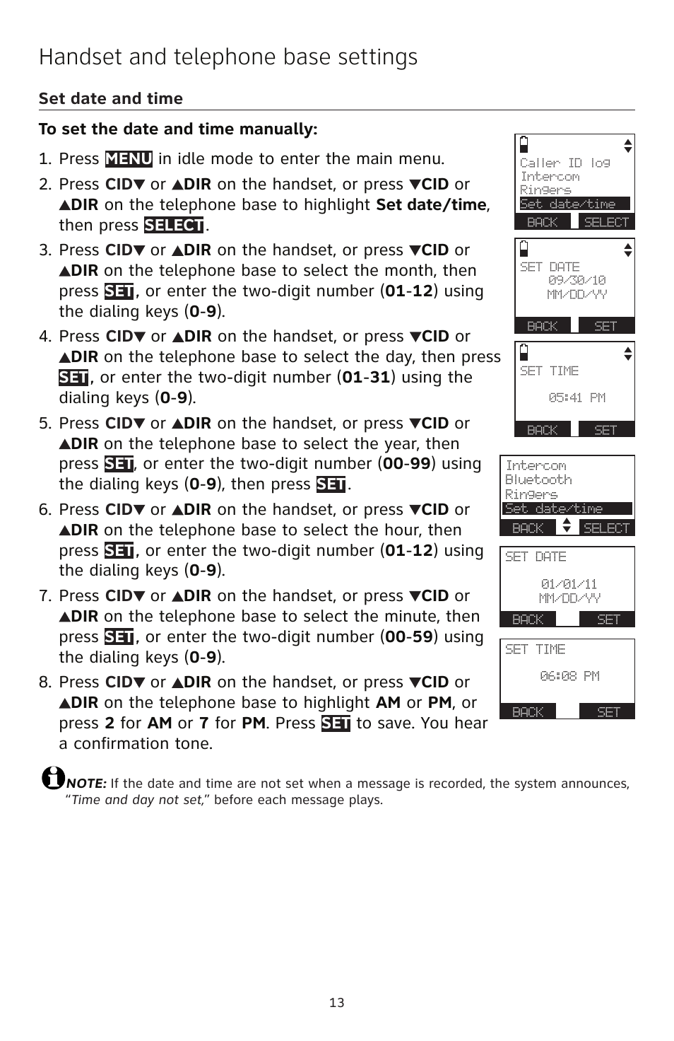 Handset and telephone base settings | AT&T TL96471 User Manual | Page 14 / 26