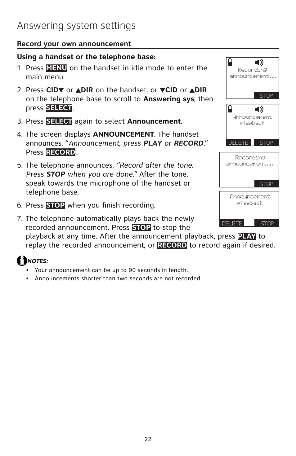 Answering system settings | AT&T TL96471 User Manual | Page 23 / 26