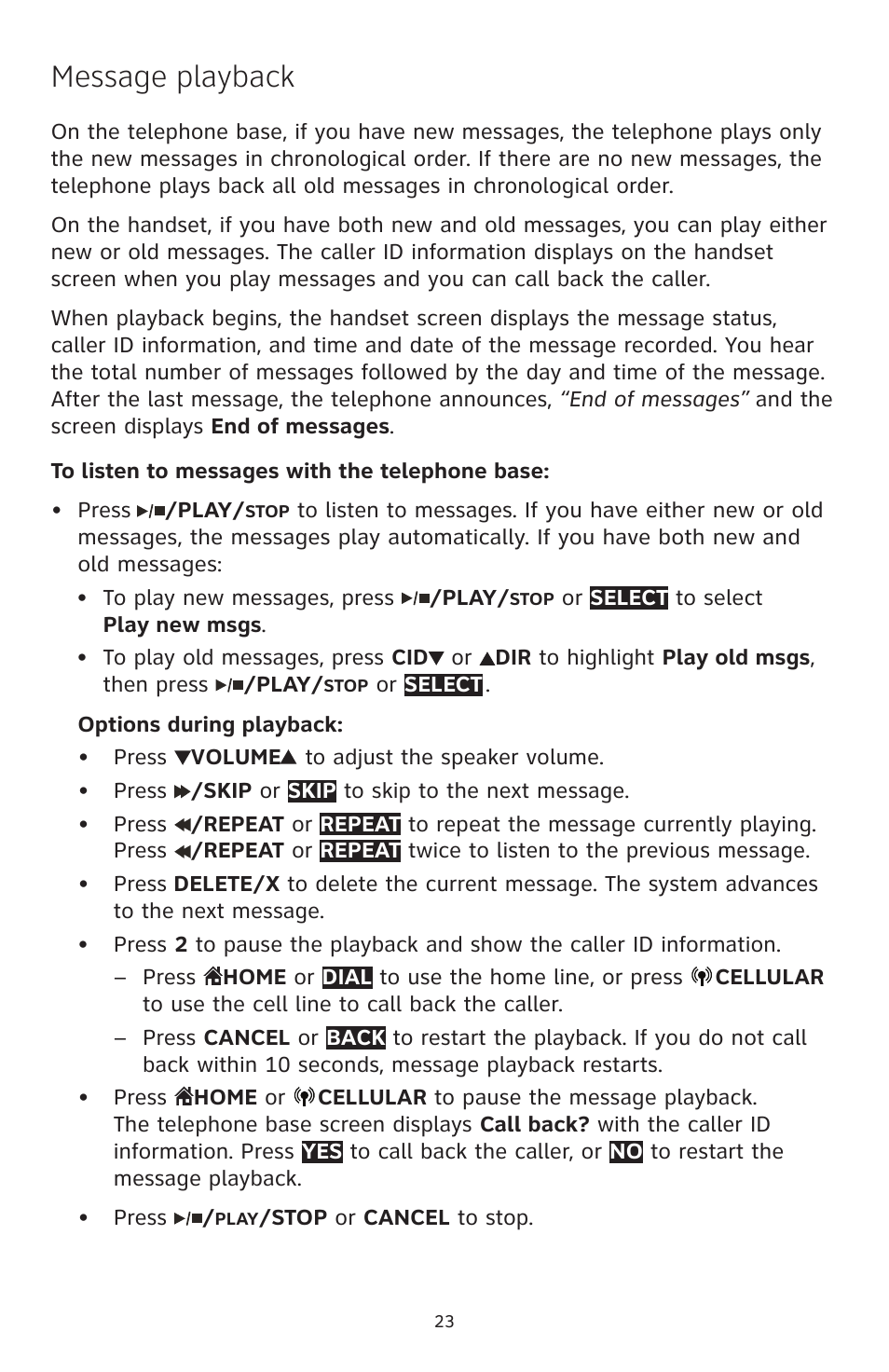 Message playback | AT&T TL96471 User Manual | Page 24 / 26