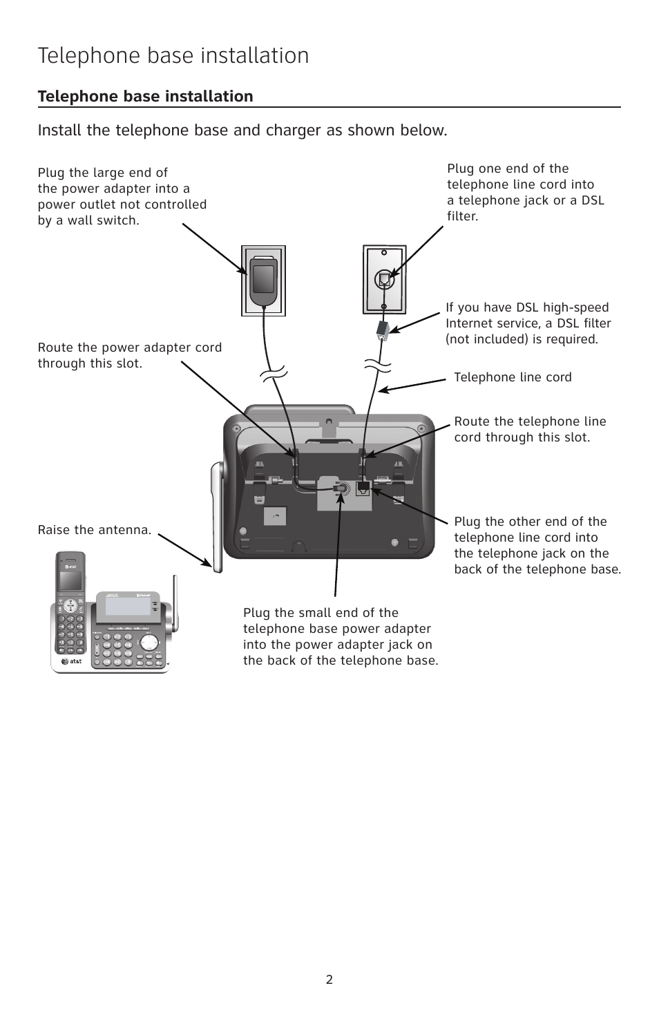 Telephone base installation | AT&T TL96471 User Manual | Page 3 / 26