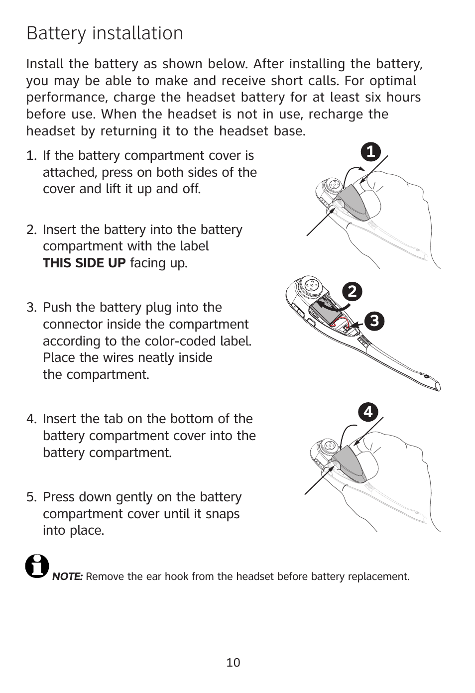 Battery installation | AT&T TL7612 User Manual | Page 12 / 30
