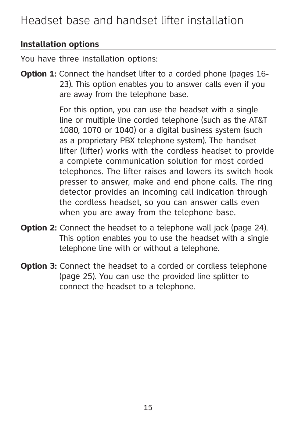 Headset base and handset lifter installation | AT&T TL7612 User Manual | Page 17 / 30