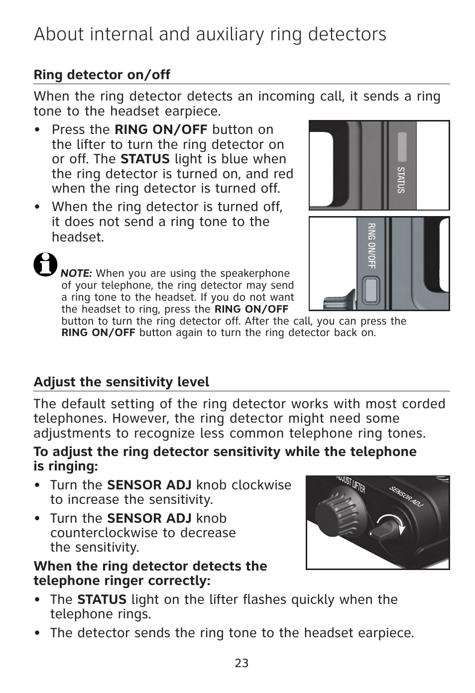 About internal and auxiliary ring detectors | AT&T TL7612 User Manual | Page 25 / 30