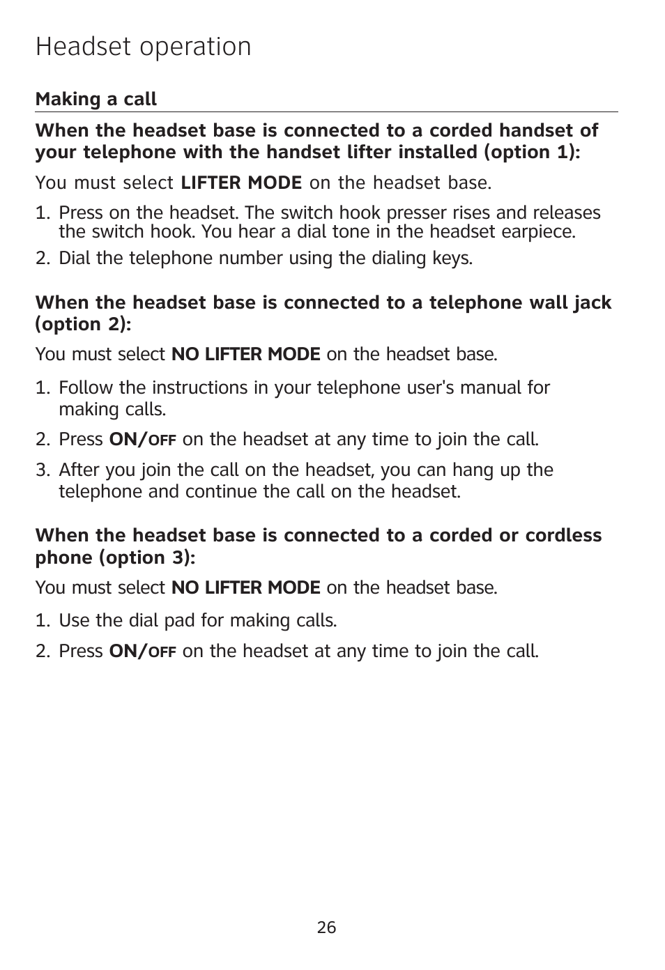 Headset operation | AT&T TL7612 User Manual | Page 28 / 30