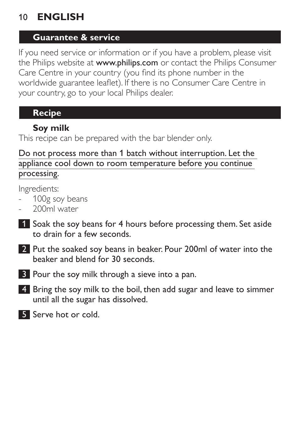 Soy milk, Recipe | Philips Daily Collection Mixeur plongeant User Manual | Page 10 / 66