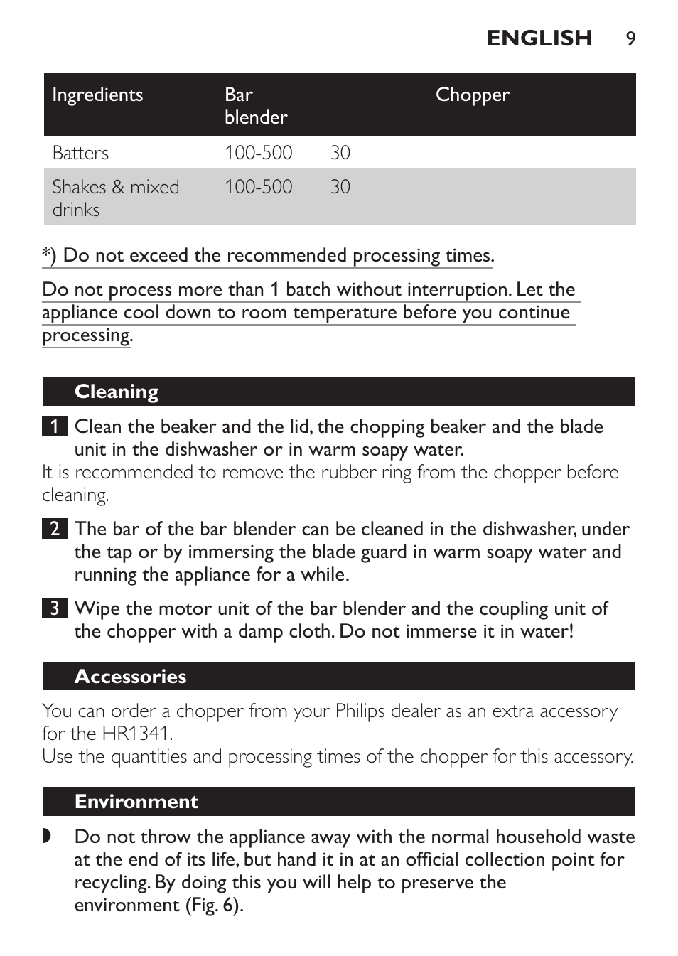 Cleaning, Accessories, Environment | Guarantee & service | Philips Daily Collection Mixeur plongeant User Manual | Page 9 / 66