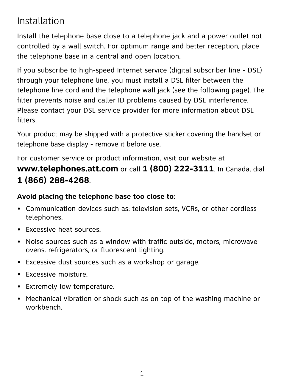 Installation | AT&T EL51209 User Manual | Page 2 / 8