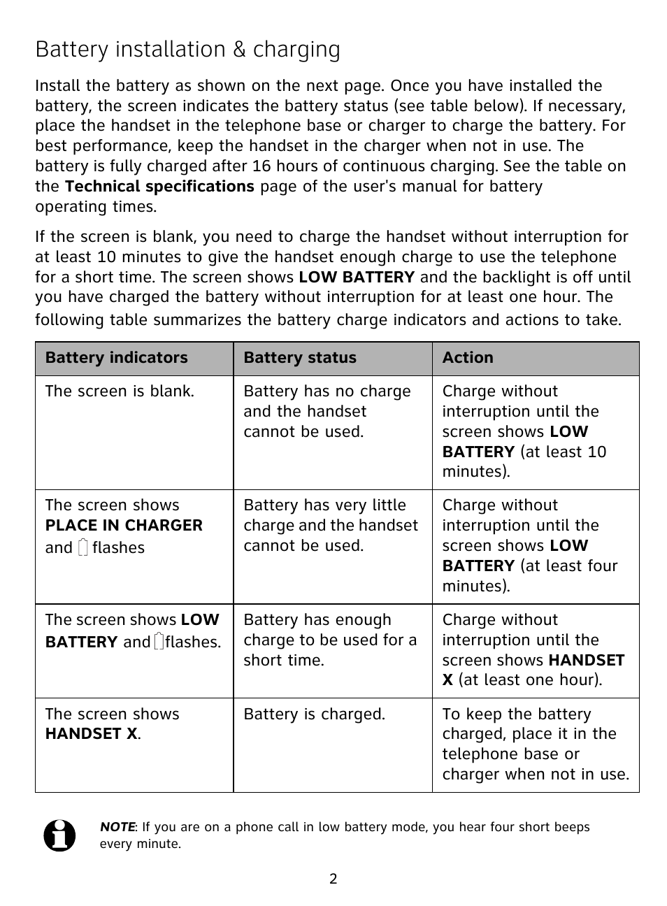 Battery installation & charging | AT&T EL51209 User Manual | Page 3 / 8