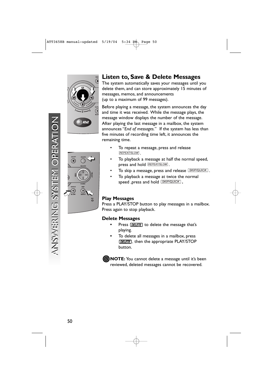 Listen to, save & delete messages | AT&T 3658B User Manual | Page 53 / 72