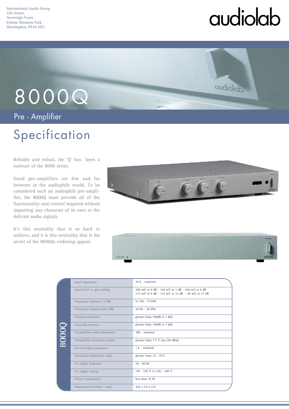 Audiolab 8000Q User Manual | 1 page
