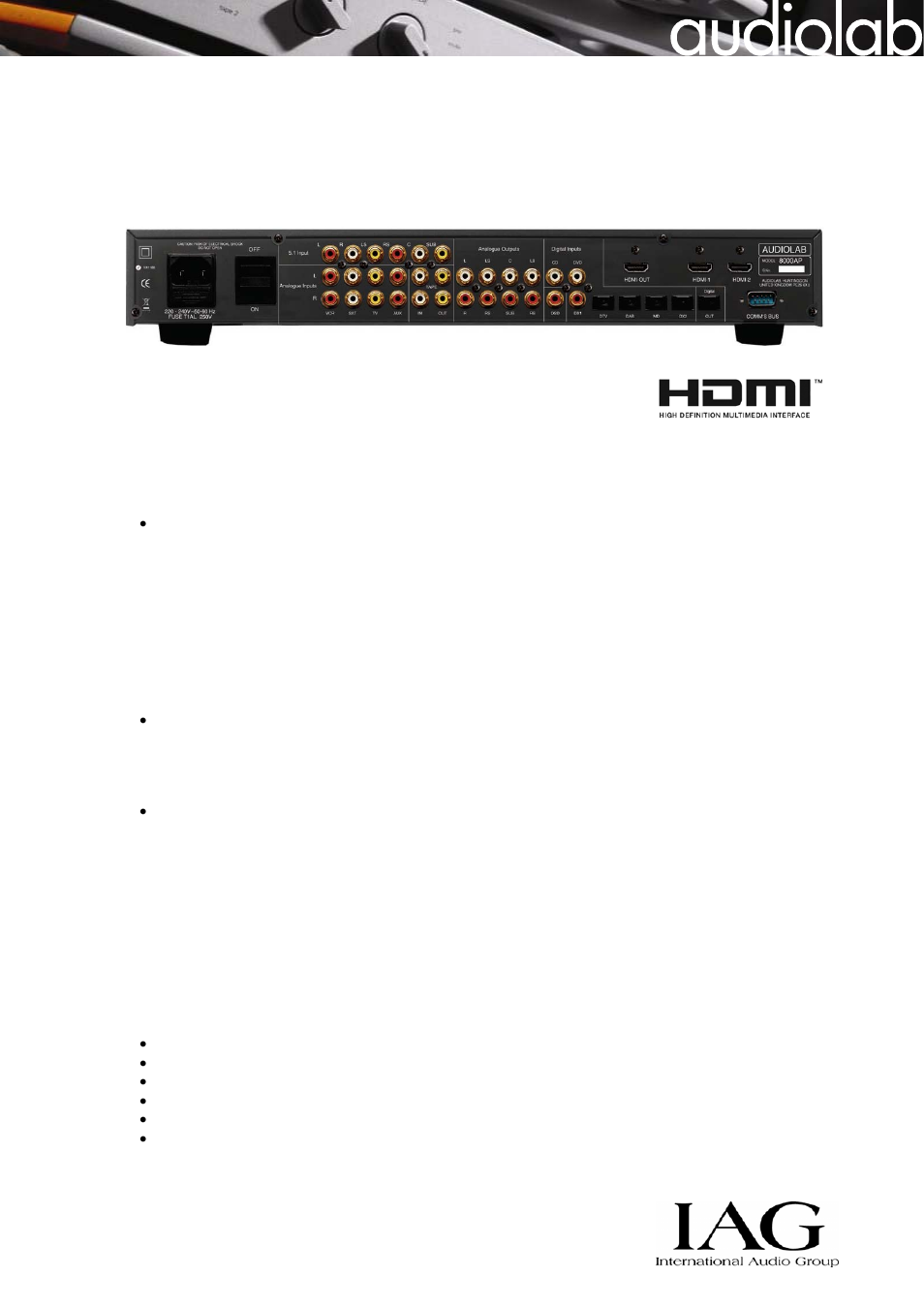 Audiolab 8000ap – pre-amplifier, Key features | Audiolab 8000AP User Manual | Page 2 / 4