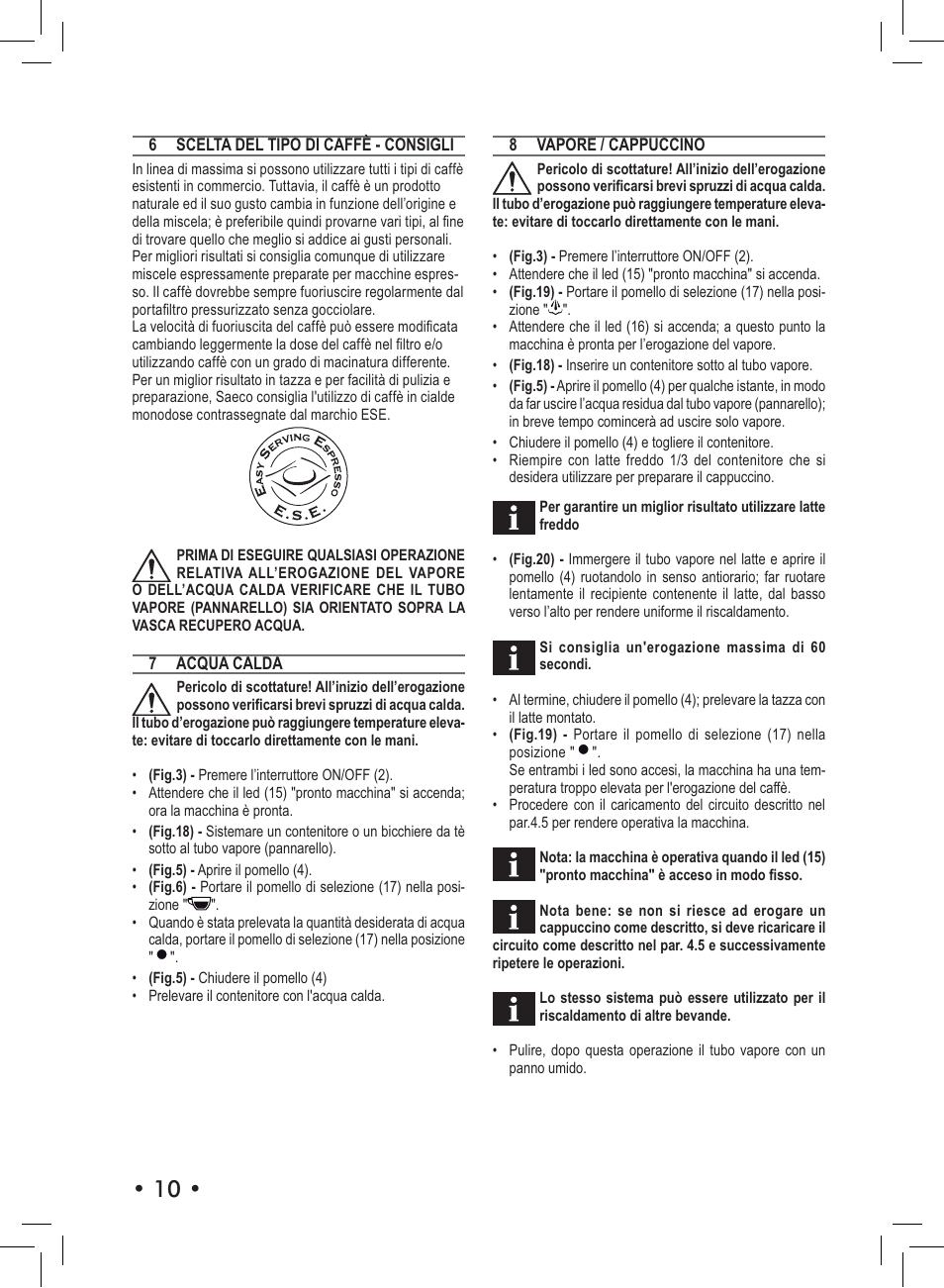 Philips Saeco Nina Machine espresso manuelle User Manual | Page 10 / 72