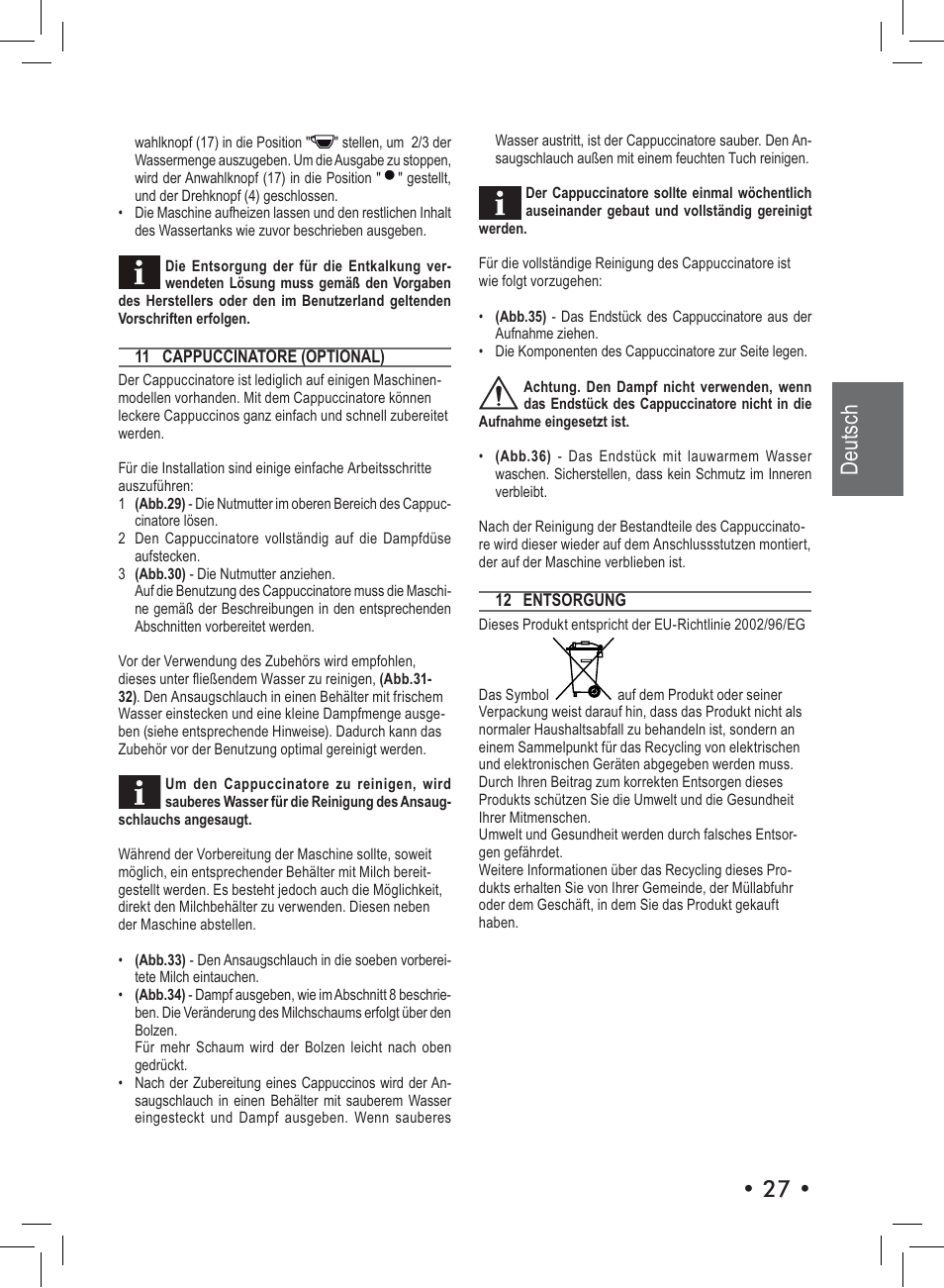 Deutsch | Philips Saeco Nina Machine espresso manuelle User Manual | Page 27 / 72