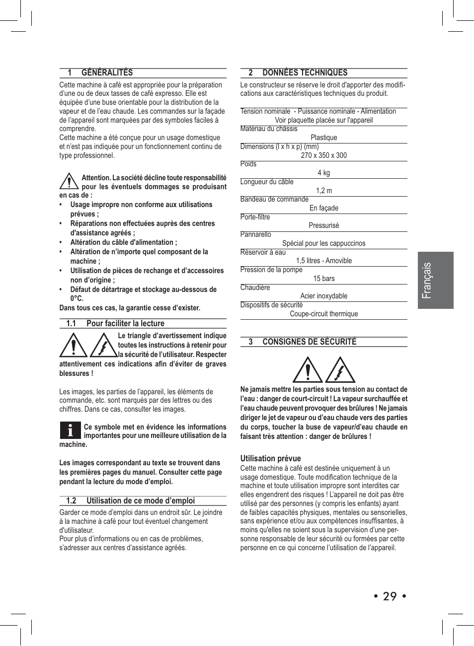 Français | Philips Saeco Nina Machine espresso manuelle User Manual | Page 29 / 72