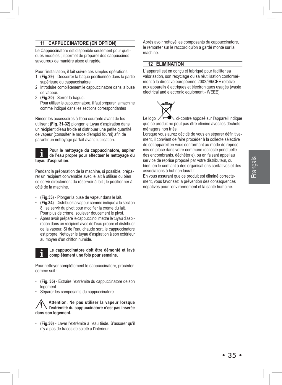 Français | Philips Saeco Nina Machine espresso manuelle User Manual | Page 35 / 72